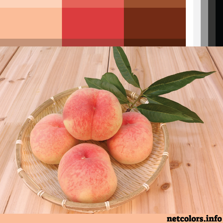 The Pantone Color of the Year 2024: Peach Fuzz color palette inspiration photo: bowl of peaches on a wooden table