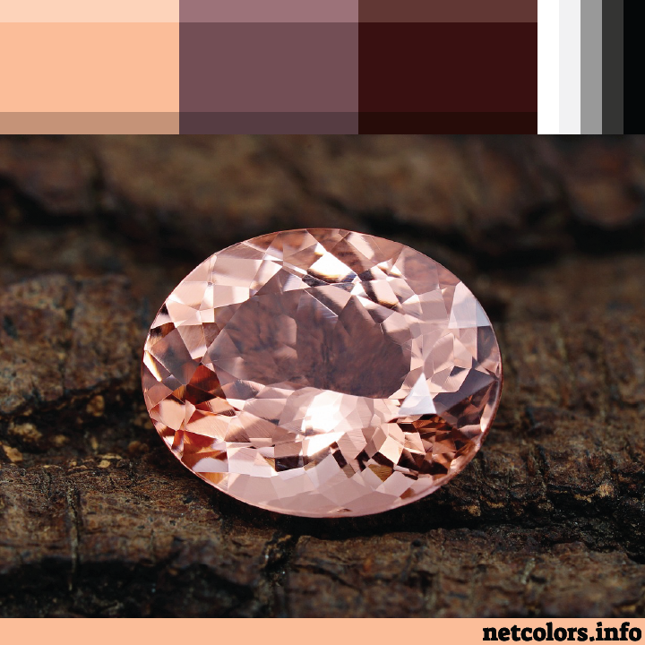The Pantone Color of the Year 2024: Peach Fuzz color palette inspiration photo pink gem (morganite) on brown background