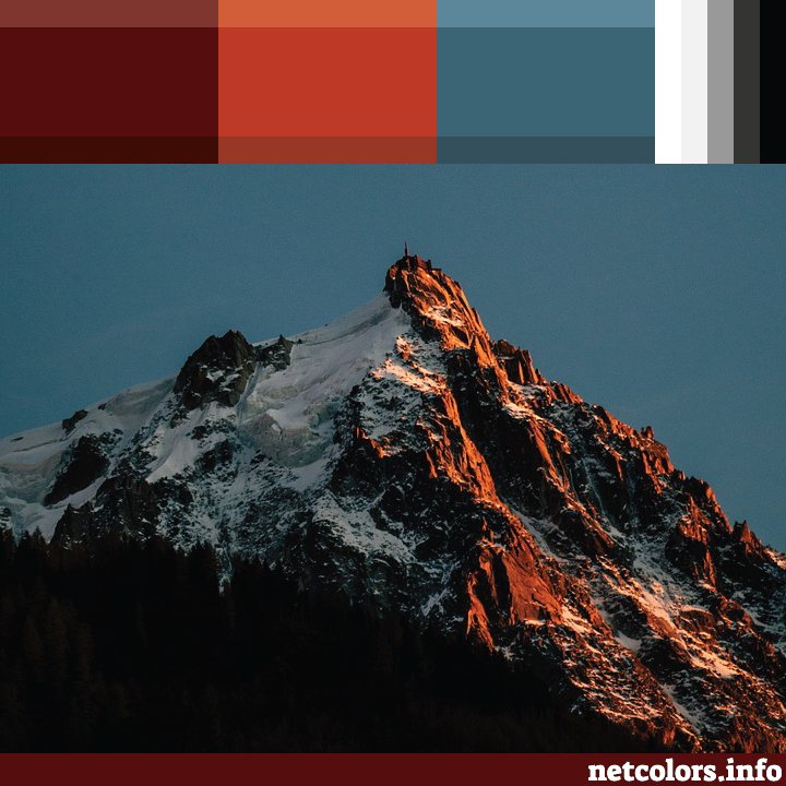 website color palette inspiration mountain with snow on one site and sun on the other against a blue sky