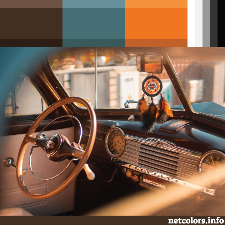 website color palette inspiration retro chevy with dream catcher hanging from mirror photo from pixabay